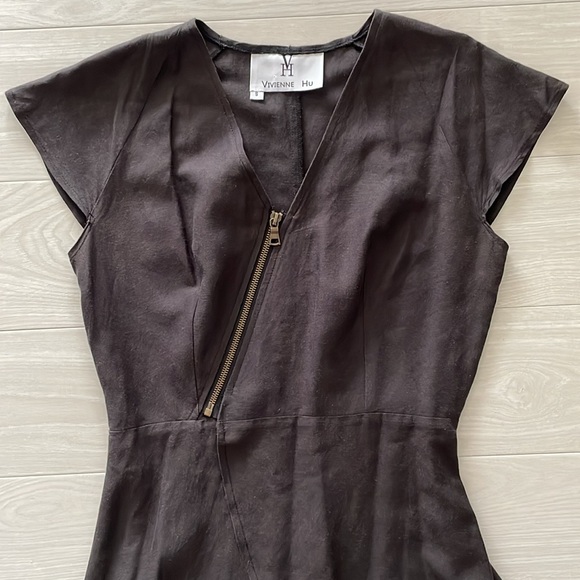 SALE! Vivienne Hu Brown V-Neck Blouse w/ Maxi Drape - Picture 5 of 12
